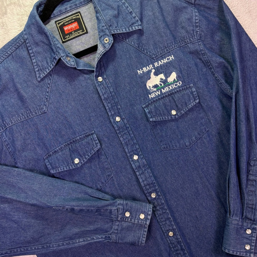 Wrangler Blue Denim Western Button-Down Shirt